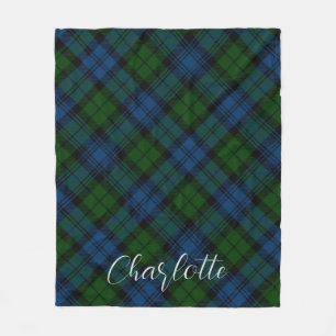 Plaid Blue Green Check Campbell Military Tartan Fleece Blanket