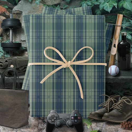 Plaid_Blue Green_Masculine Wrapping Paper Sheets