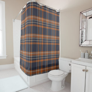 Plaid Blue,Orange,and Grey Shower Curtain