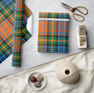 Plaid Blue Orange Green Rustic Tartan Wrapping Paper