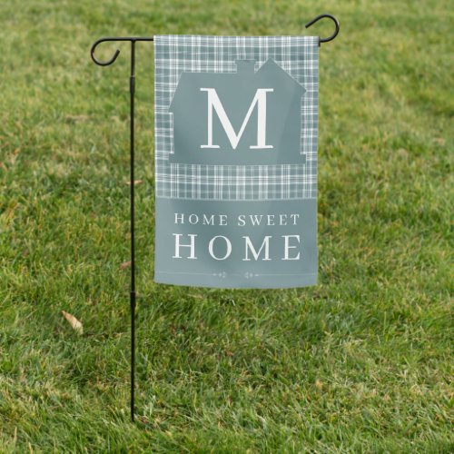 Plaid Blue Personalized Initial Home Sweet Home Garden Flag