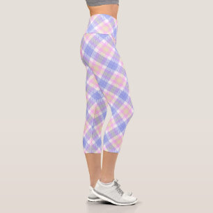 Plaid Blue Pink Yellow Capri Leggings