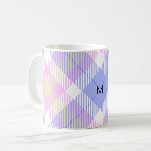 Plaid Blue Pink Yellow Coffee Mug (Front Left)