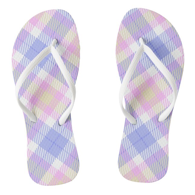 Plaid Blue Pink Yellow Flip Flops (Footbed)