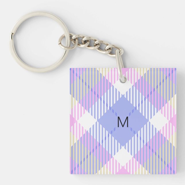 Plaid Blue Pink Yellow Keychain (Front)