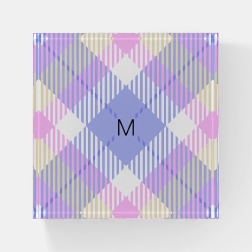 Plaid Blue Pink Yellow Paperweight