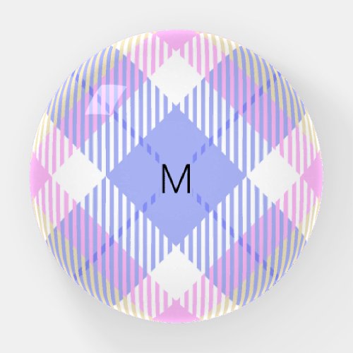 Plaid Blue Pink Yellow Paperweight
