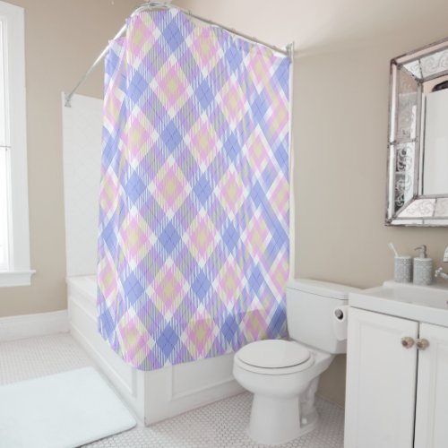 Plaid Blue Pink Yellow Shower Curtain