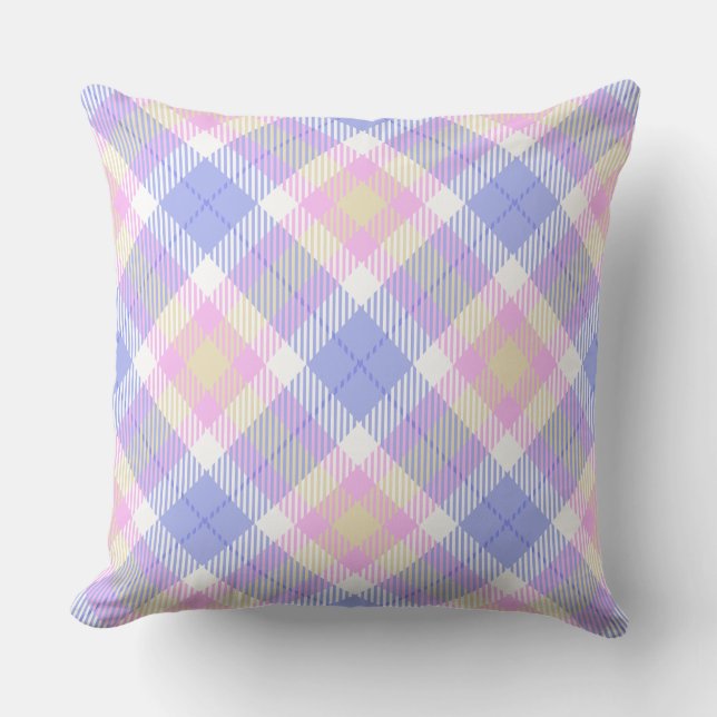 Plaid Blue Pink Yellow Throw Pillow (Front)