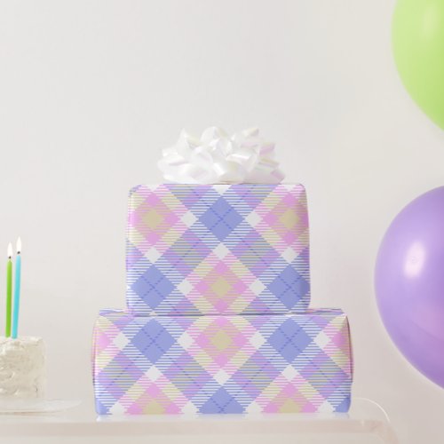 Plaid Blue Pink Yellow Wrapping Paper