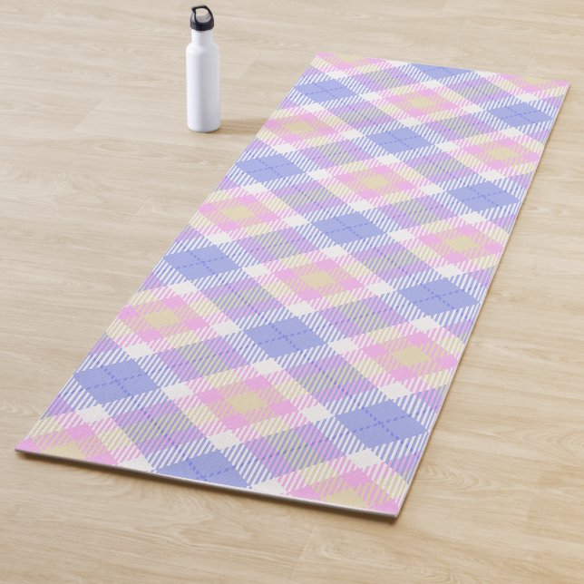 Plaid Blue Pink Yellow Yoga Mat (In Situ)