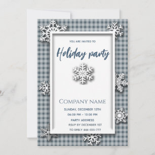 Plaid blue snowflake holiday party corporate invitation