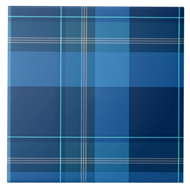 Plaid, Blue Tartan pattern Ceramic Tile (Front)