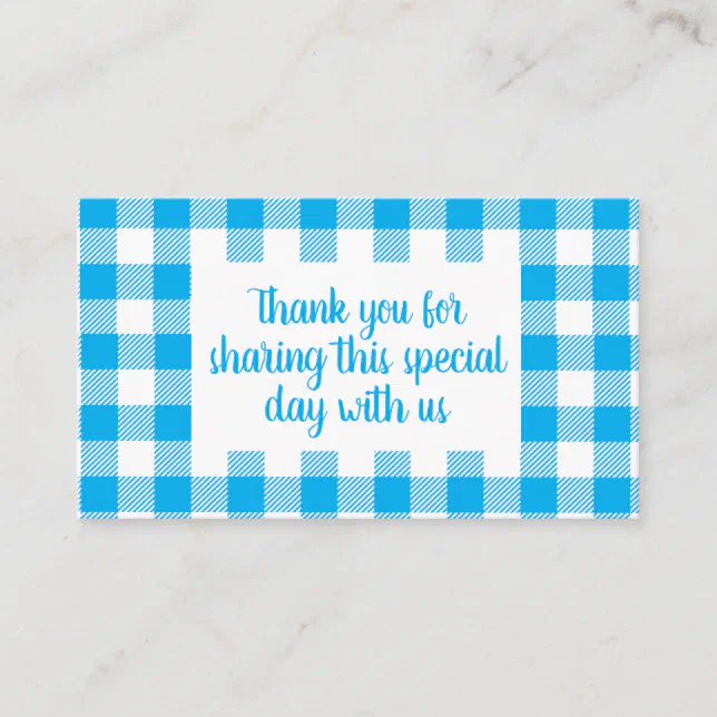 Plaid Blue White Gingham Thank You Rustic Wedding Place Card Zazzle
