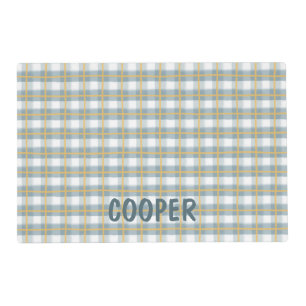 Plaid Blue White Yellow Personalized Placemat Dogs
