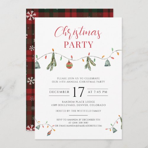 Plaid Boho Chic Christmas Holiday Party Invitation