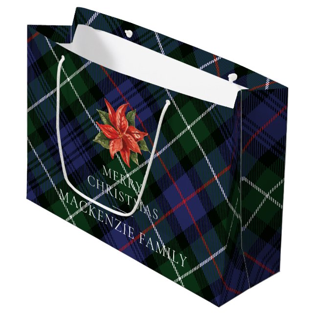 Plaid Botanical Floral Rustic Christmas Tartan Large Gift Bag (Front Angled)