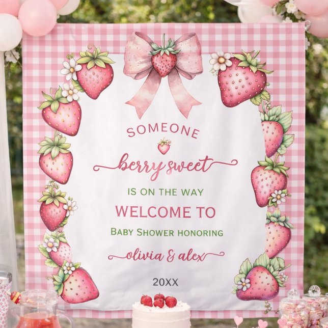 Plaid bow berry sweet baby shower backdrop  (Creator Uploaded)