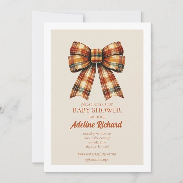 Plaid Bow Fall Baby Shower Invitation (Front)