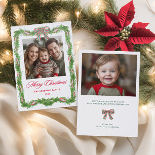 Plaid Bow Frame Christmas Letterpress Photo Cards