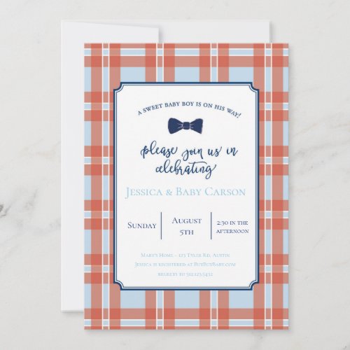 Plaid Bow Tie Baby Boy Shower Invitation