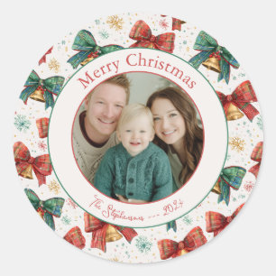 Plaid Bows Bells Photo Christmas Sticker