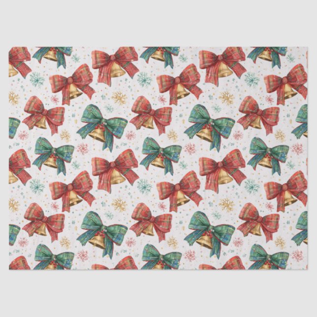 Plaid Bows Bells Retro Christmas  Tissue Paper (Front)