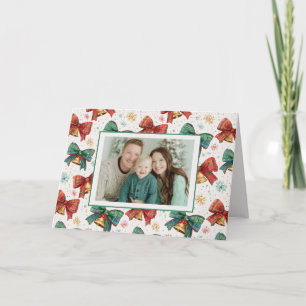 Plaid Bows Bells Retro Photo Christmas Card