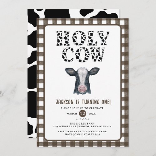 Plaid Boy Holy Cow First Birthday Invitation