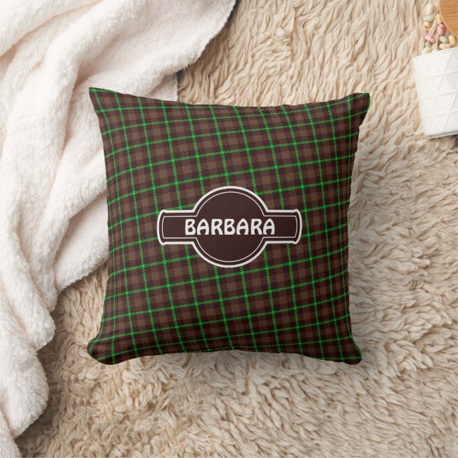 Plaid Brown Green Minimal Pattern Throw Pillow (Blanket)