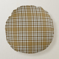 Plaid Brown Modern Round Throw Pillow
