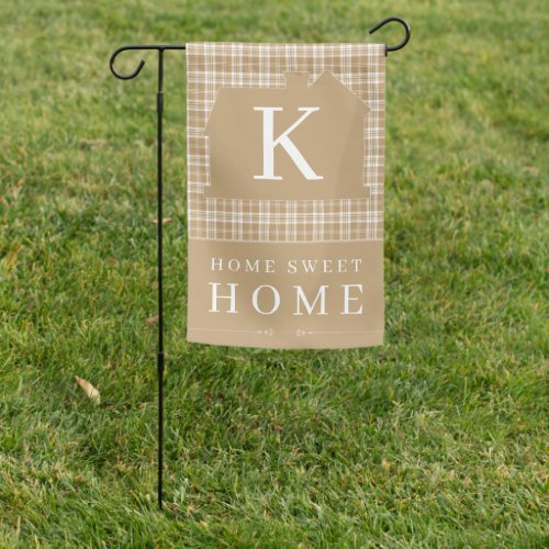 Plaid Brown Personalized Initial Home Sweet Home Garden Flag