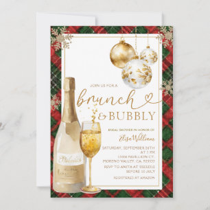 Plaid Brunch and Bubbly Gold Bridal Shower Invitation