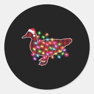 Plaid Buffalo Duck Christmas Pajamas Xmas Lights F Classic Round Sticker