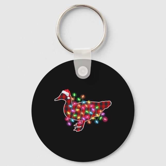 Plaid Buffalo Duck Christmas Pajamas Xmas Lights F Keychain (Front)