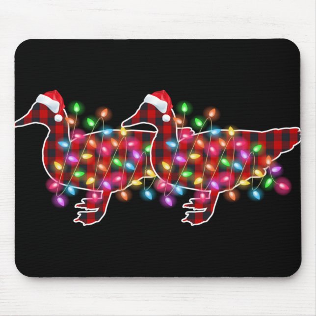 Plaid Buffalo Duck Christmas Pajamas Xmas Lights F Mouse Pad (Front)