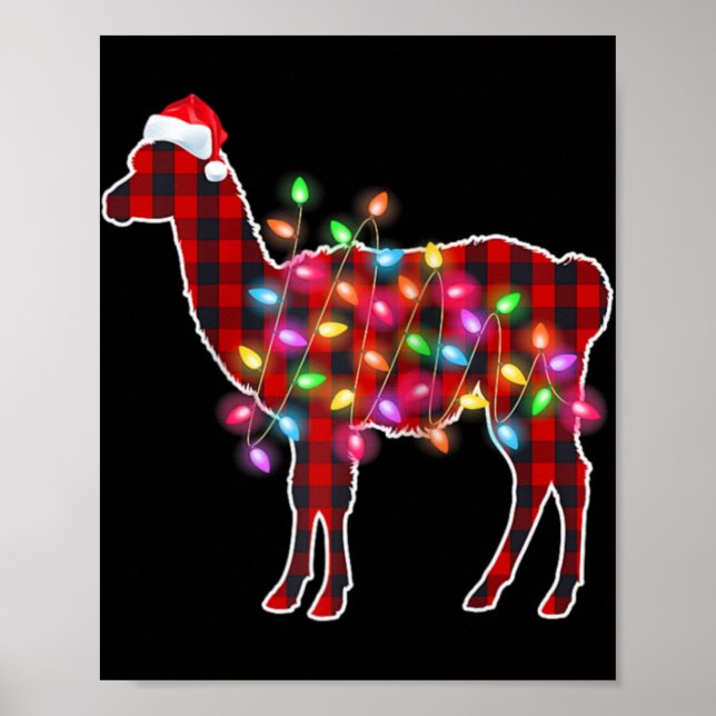 Plaid Buffalo Llama Christmas Pajamas Xmas Lights  Poster (Front)