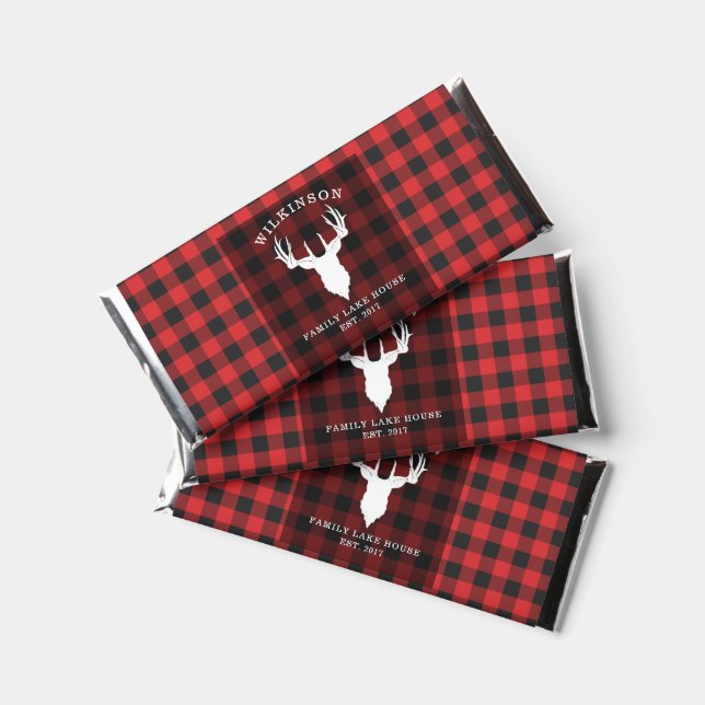 Plaid Buffalo Lumberjack Red Black Rustic Hershey Bar Favors (Front)