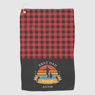 Plaid Buffalo Rustic Fathers Day Best Dad By Par Golf Towel