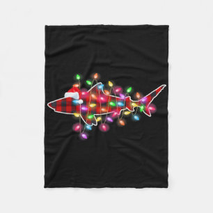 Plaid Buffalo Shark Christmas Pajamas Xmas Lights Fleece Blanket