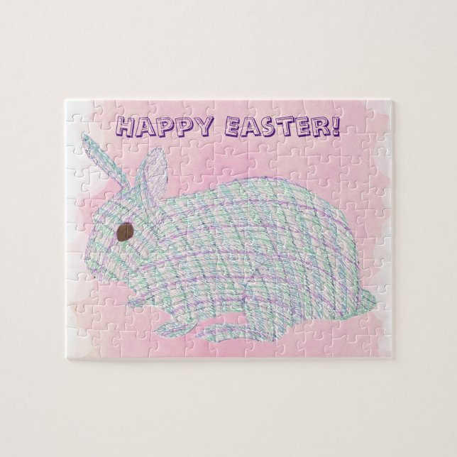 Plaid Bunny Rabbit Happy Easter Puzzles (Horizontal)