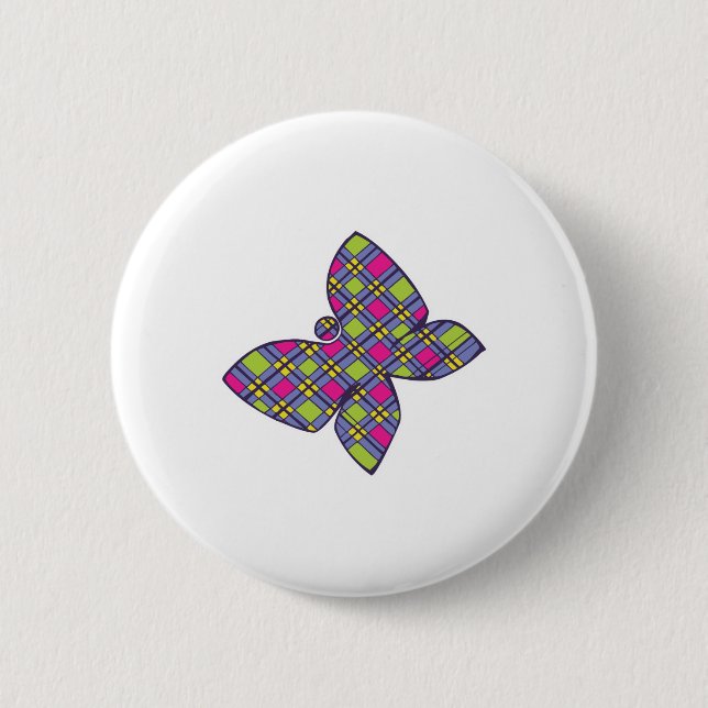 plaid butterfly design pinback button (Front)