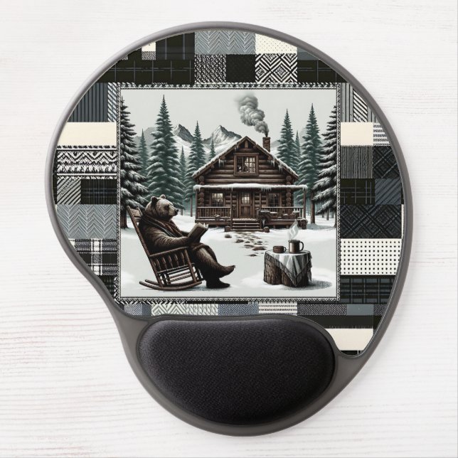 Plaid Cabin Snow Bear Gel Mousepad Desk Accessory (Front)