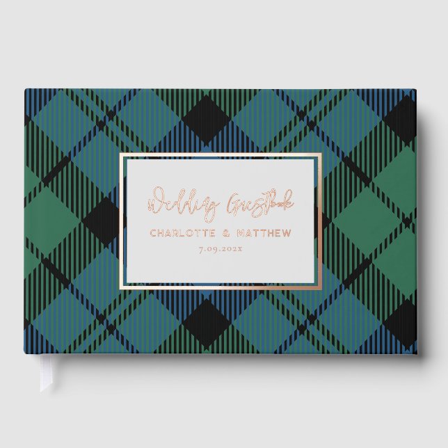 Plaid Campbell Rose Gold Foil Wedding Tartan Foil Guest Book (Front)