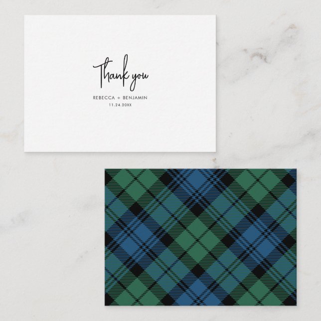 Plaid Campbell Rustic Wedding Tartan Thank You Note Card (Front/Back)