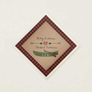 Plaid Canoe + Heart With Arrows Rustic Wedding Paper Napkins