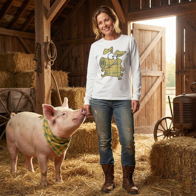 Plaid Cartoon Pig Funny Tartan Farm Animal T-Shirt (Creator Uploaded)