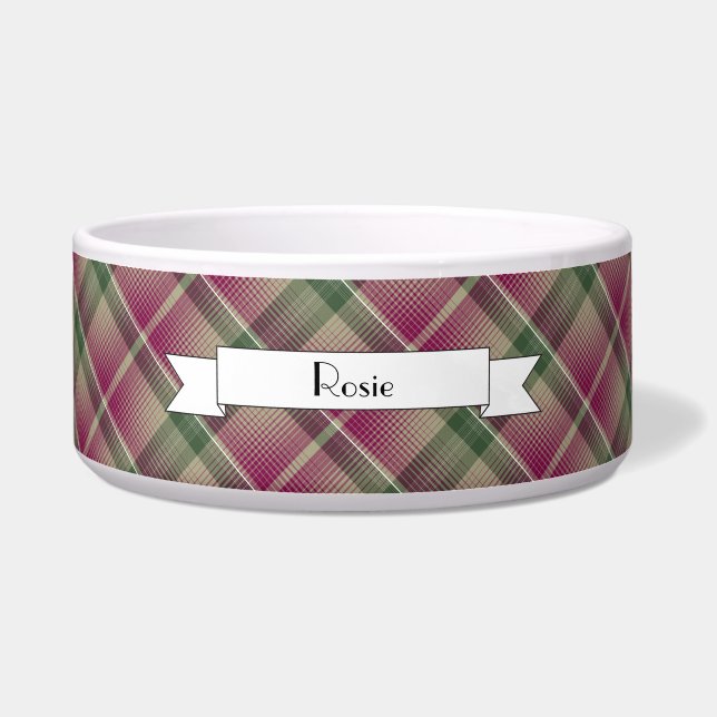 Plaid Ceramic Dog Food Bowl - HAMbWG (Front)