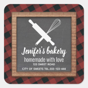 Plaid Chalkboard whisk rolling pin bakery Square S Sticker