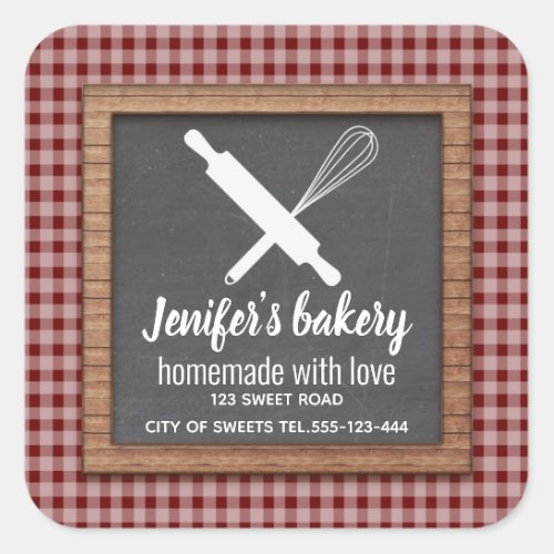 Plaid Chalkboard whisk rolling pin bakery Square Sticker